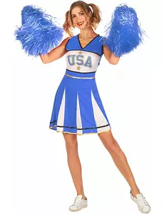 Blått USA cheerleader-kostyme til kvinner, Størrelse: Large