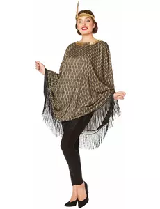 Gyllen Charleston poncho-kostyme for kvinner