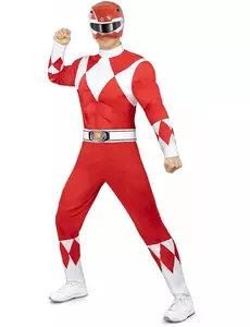 Rødt Power Ranger-kostyme for voksne, Størrelse: Large