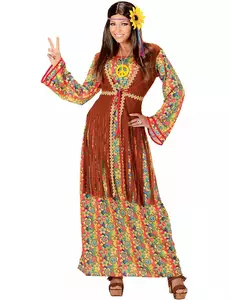 Lang hippiekostyme med frynser til kvinner, Størrelse: Medium