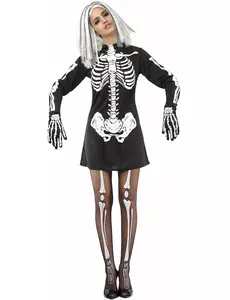 Svart og hvitt skjelettkostyme til Halloween for kvinner