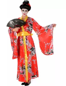 Rødt Geisha-kostyme for kvinner, Størrelse: Small