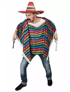 Flerfarget frynsete meksikansk poncho for voksne