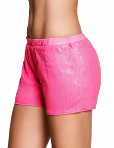 Neonrosa paljettshorts til dame