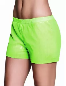 Dame neongrønne paljettshorts