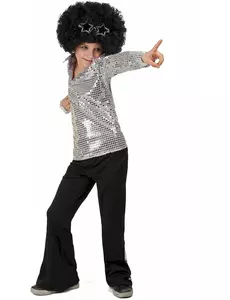 Sølvfarget paljettdiscokostyme til gutter, Størrelse: 5–6 år (S)