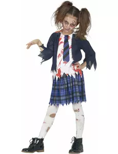 Blått zombie-skolejentekostyme til jenter, Størrelse: 5–6 år (110–115 cm)