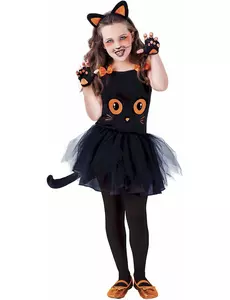 Liten svart kattkostyme med tilbehør til jenter, Størrelse: 8–10 år (123–140 cm)