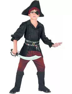 Svart og rødt piratkostyme til gutter, Størrelse: 4–6 år (110–120 cm)