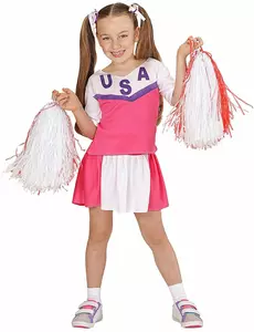 Rosa og hvitt cheerleader-kostyme til jenter, Størrelse: 4–5 år (116 cm)