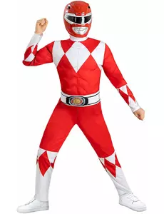 Rødt muskel Power Ranger-kostyme til barn, Størrelse: 7–9 år