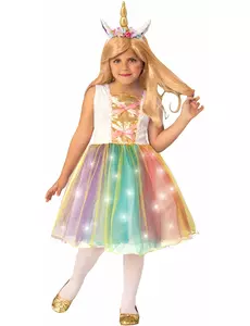 Lysende enhjørning prinsessekostyme for barn, Størrelse: 3–4 år (90–104 cm)