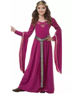 Middelalderprinsessekostyme i rosa fløyel til jenter, Størrelse: 10–12 år (148 cm)