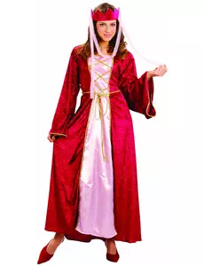 Rødt middelalderdronningkostyme til kvinner, Størrelse: Medium