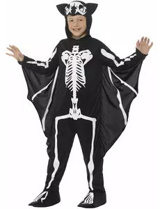 Halloween-kostyme for barn med flaggermusskjelett, Størrelse: 7–9 år (130/143 cm)