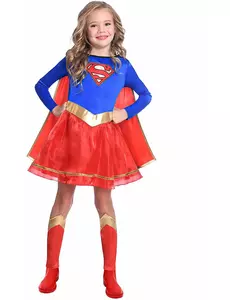 Klassisk Supergirl-kostyme til jenter, Størrelse: 4–6 år (110 cm)