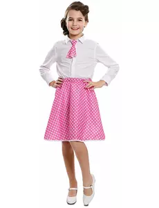 Rosa pin-up girl-skjørt med slips, Størrelse: 3–6 år (92–121 cm)