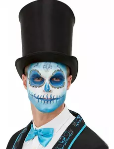 Blå Dia de los Muertos sminke- og tatoveringssett for voksne