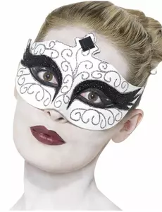 Voksen hvit ulv med svart og sølvglitter