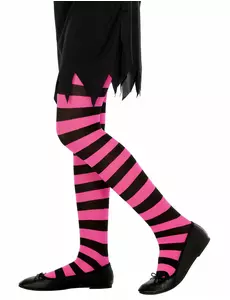 Children's pink and black striped tights, Size: 8-10 years (140 cm)