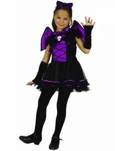 Svart og lilla flaggermuskostyme til jenter, Størrelse: 7–9 år (120–130 cm)