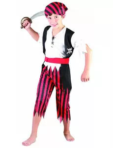 Svart- og rødstripet piratkostyme til gutt, Størrelse: 10–12 år (130–140 cm)