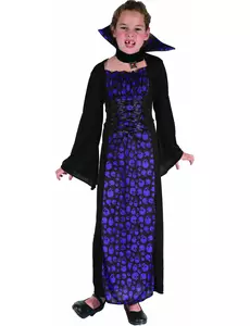 Purple and black vampire costume for girls, Size: 10-12 years (130-140 cm)