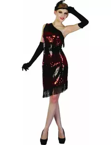 Svart og rødt Charleston-kostyme til kvinner, Størrelse: Medium/Large