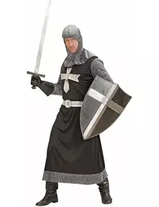 Svart og sølvfarget middelalderridderkostyme for menn, Størrelse: X-Large