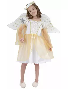 White and gold angel costume for girls, Size: 7-9 years (120-130 cm)