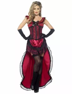 Sexy red saloon dancer costume for women, Size: Large