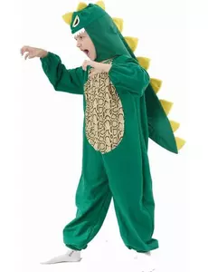 Green and yellow dinosaur costume for children, Size: 7-9 years (120-130 cm)