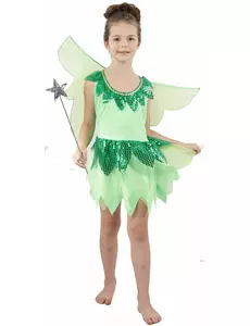 Grønt fe-slørkostyme til jenter, Størrelse: 7–9 år (120–130 cm)