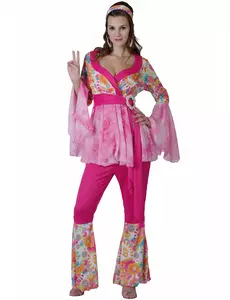 Women's pink flower hippie costume, Size: Small