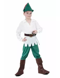 Hvitt og grønt skogsguttkostyme, Størrelse: 7–9 år(120–130 cm)