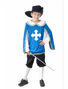 Blå musketerkostyme til gutter, Størrelse: 7–9 år (120–130 cm)