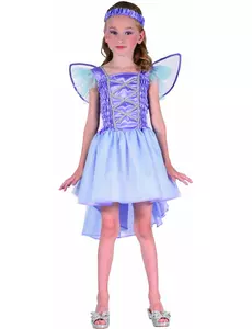 Purple fairy costume with blue veil for girls, Size: 7-9 years (120-130 cm)