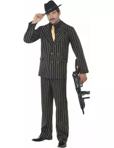 Stripete Charleston gangsterkostyme til menn, Størrelse: Large