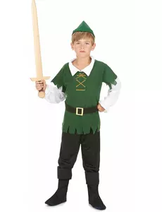 Svart og grønt skogsguttkostyme, Størrelse: 4–6 år (110–120 cm)