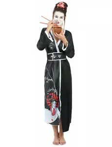 Black and white geisha costume for women, Size: Large