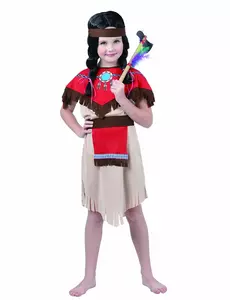 Rødt og beige indisk kostyme for jenter, Størrelse: 10–12 år (130–140 cm)
