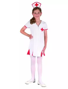 Rødt og hvitt sykepleierkostyme til jenter, Størrelse: 7–9 år (120–130 cm)