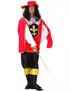 Red and black musketeer costume for men, Size: Large