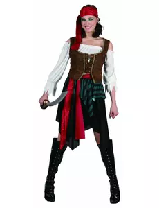 Stripete piratkostyme for kvinner, Størrelse: Medium/Large