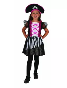 Rosa og svart piratkostyme til jenter, Størrelse: 7–9 år (120–130 cm)
