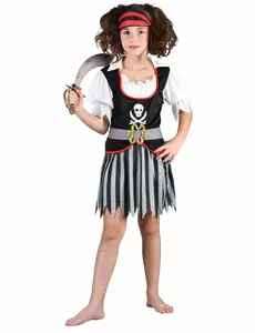 Piratkostyme med hodeskallemotiv for jenter, Størrelse: 7–9 år (120–130 cm)