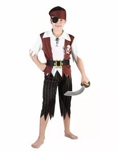 Svart og hvitt piratkostyme til gutter, Størrelse: 7–9 år (120–130 cm)