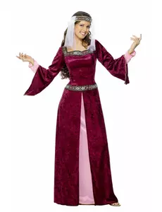 Middelalderdronningkostyme for kvinner med fløyelseffekt, Størrelse: Medium