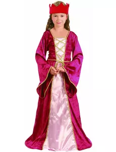 Rødt middelalderdronningkostyme til jenter, Størrelse: 7–9 år (120–130 cm)