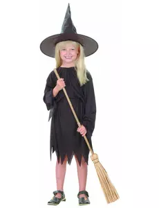 Svart heksekostyme til jenter Halloween, Størrelse: 10–12 år (130–140 cm)